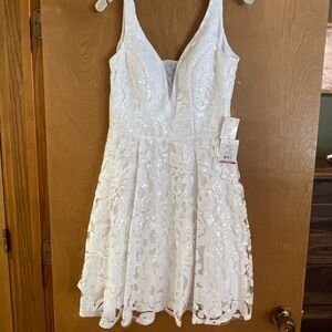 David's Bridal White Lace Formal Dress